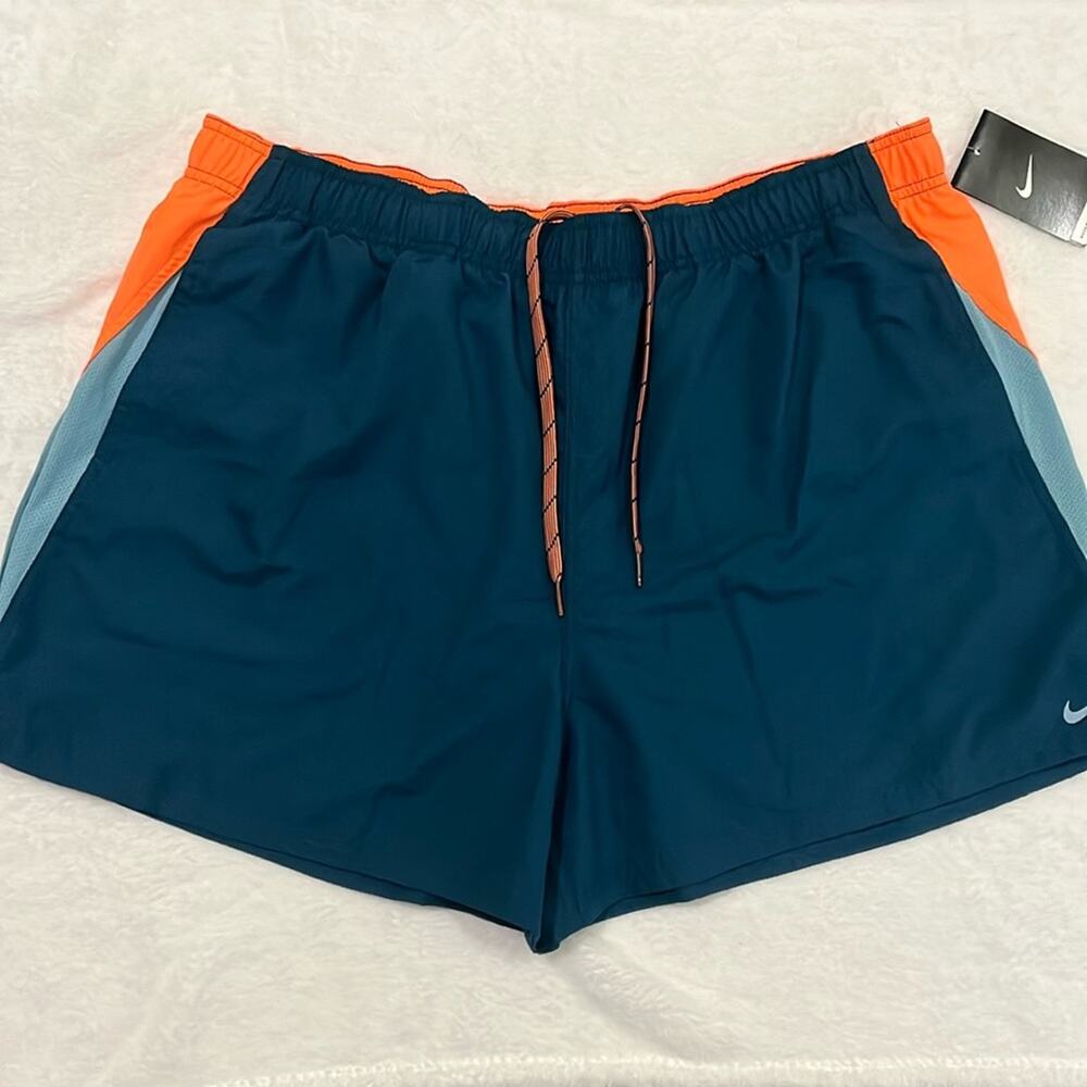 NIKE Swim Shorts Men's XXL Teal Swimming Trunks Lined NESS7433-407 Zipper Pocket